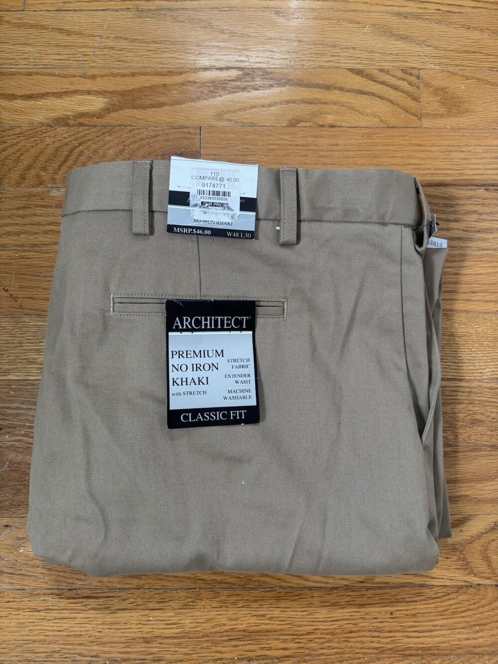Architect Mens Dress Pants Khaki 48 X 30 Pleated Front Straight Fit New NWT